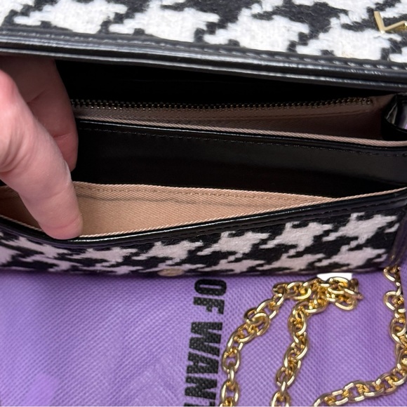 House Of Want Black White Houndstooth Gold Hardware Crossbody Wallet NWT Purse - Picture 4 of 12